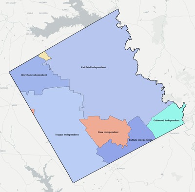 Freestone County TX school district boundaries map