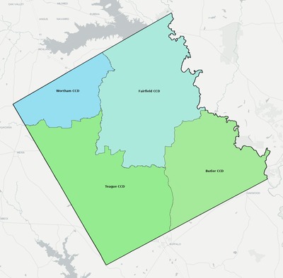 Freestone County TX townships and subdivisions map