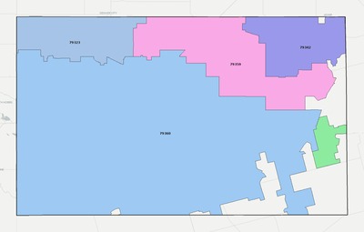 Gaines County TX ZIP code boundaries map