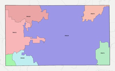 Gillespie County TX ZIP code boundaries map