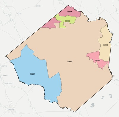 Goliad County TX ZIP code boundaries map