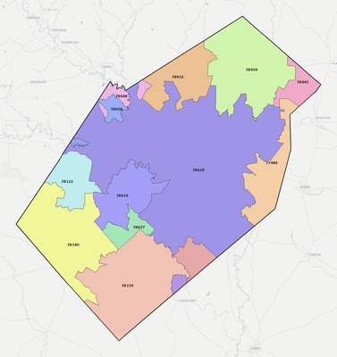 Gonzales County TX ZIP code boundaries map