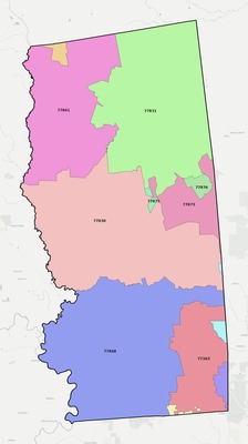 Grimes County TX ZIP code boundaries map