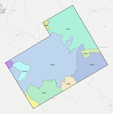 Hamilton County TX ZIP code boundaries map