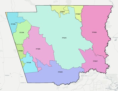 Hardin County TX ZIP code boundaries map