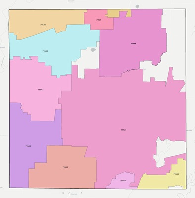 Haskell County TX ZIP code boundaries map
