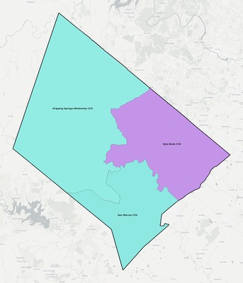 Hays County TX townships and subdivisions map