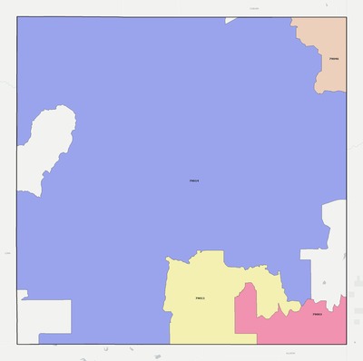 Hemphill County TX ZIP code boundaries map