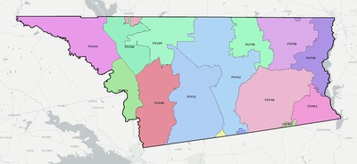 Henderson County TX ZIP code boundaries map