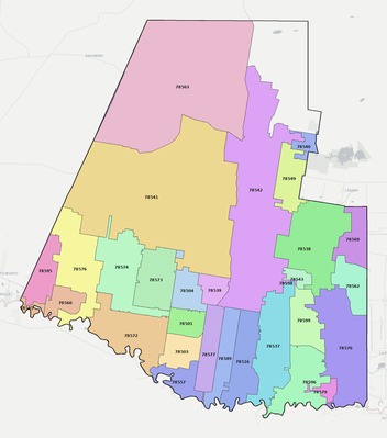 Hidalgo County TX ZIP code boundaries map