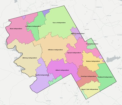 Hill County TX school district boundaries map