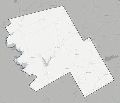 Hill County TX county basemap context
