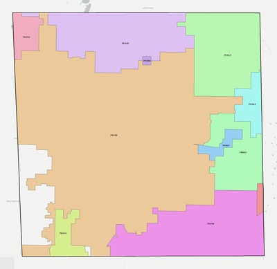 Hockley County TX ZIP code boundaries map