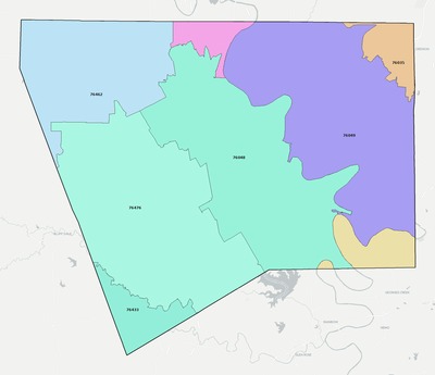 Hood County TX ZIP code boundaries map