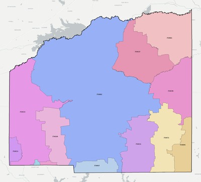 Hopkins County TX ZIP code boundaries map