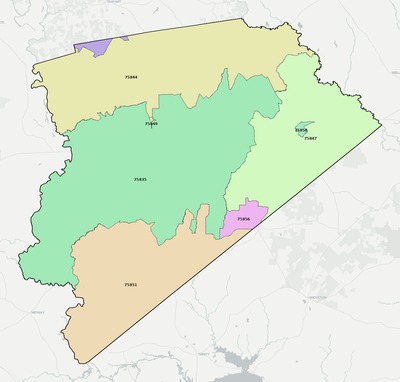 Houston County TX ZIP code boundaries map