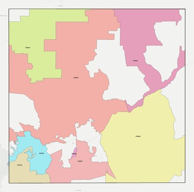 Hutchinson County TX ZIP code boundaries map