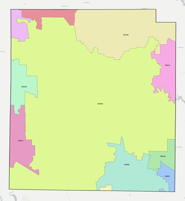 Jack County TX ZIP code boundaries map