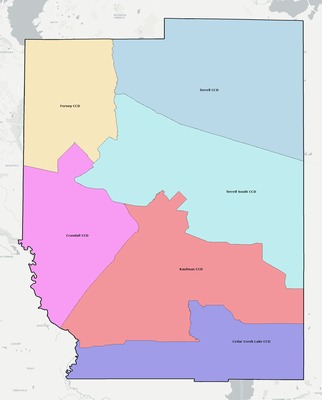 Kaufman County TX townships and subdivisions map