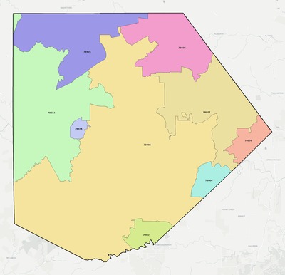 Kendall County TX ZIP code boundaries map