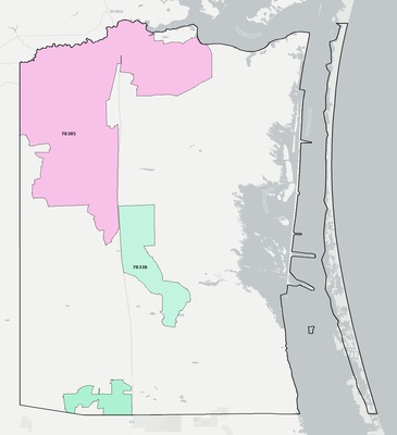 Kenedy County TX ZIP code boundaries map