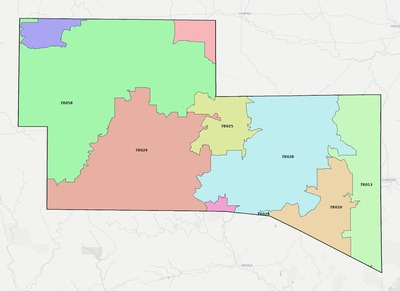 Kerr County TX ZIP code boundaries map