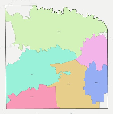 Knox County TX ZIP code boundaries map