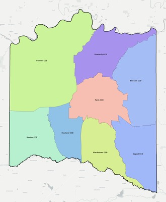 Lamar County TX townships and subdivisions map