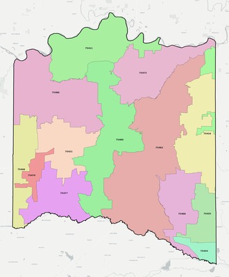 Lamar County TX ZIP code boundaries map