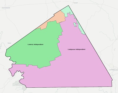 Lampasas County TX school district boundaries map