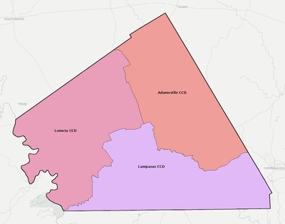 Lampasas County TX townships and subdivisions map