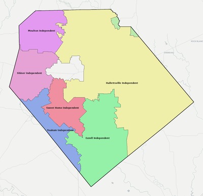Lavaca County TX school district boundaries map
