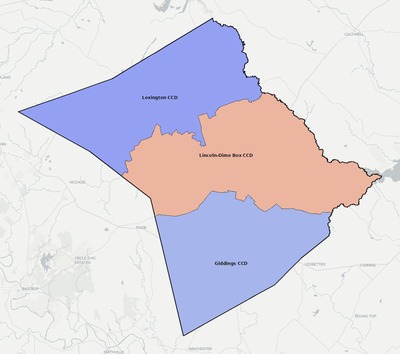 Lee County TX townships and subdivisions map