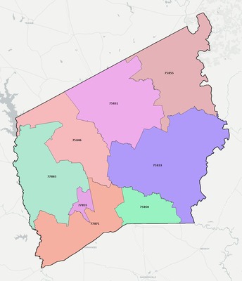 Leon County TX ZIP code boundaries map