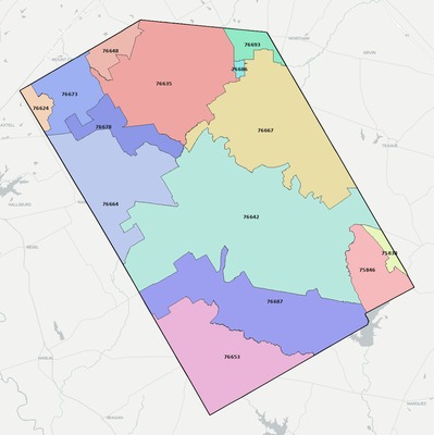 Limestone County TX ZIP code boundaries map