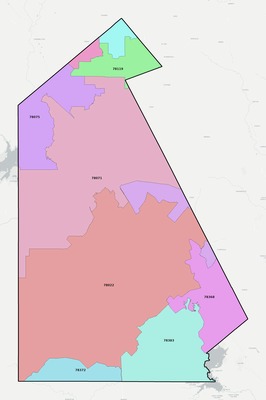 Live Oak County TX ZIP code boundaries map