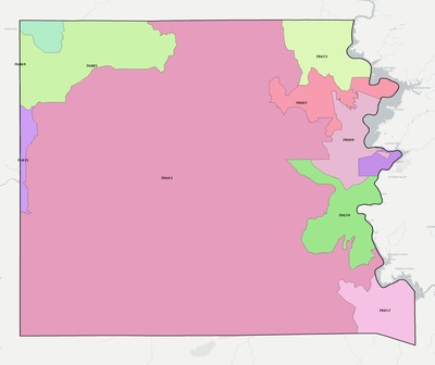 Llano County TX ZIP code boundaries map
