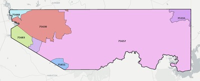 Marion County TX ZIP code boundaries map