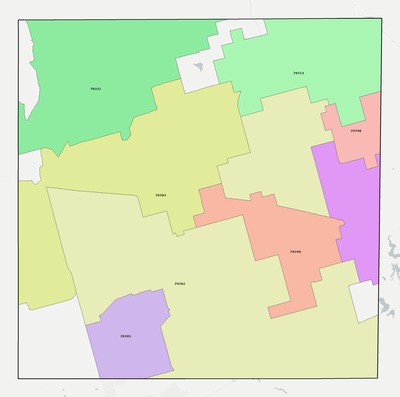 Martin County TX ZIP code boundaries map