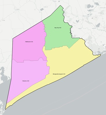 Matagorda County TX townships and subdivisions map