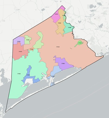Matagorda County TX ZIP code boundaries map