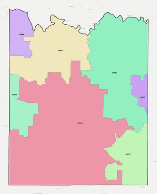 McCulloch County TX ZIP code boundaries map