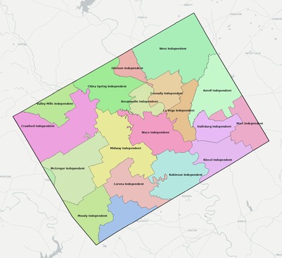 McLennan County TX school district boundaries map