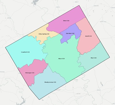 McLennan County TX townships and subdivisions map
