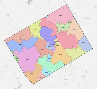 McLennan County TX ZIP code boundaries map