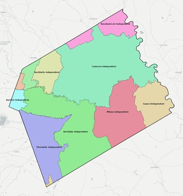 Milam County TX school district boundaries map