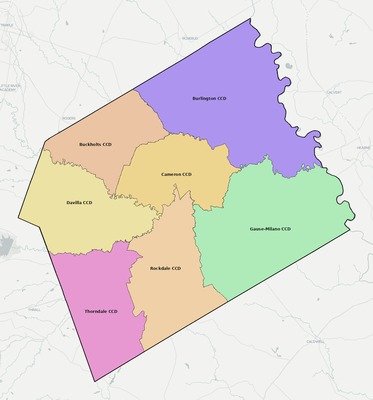Milam County TX townships and subdivisions map