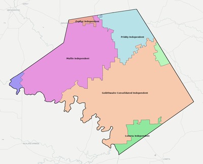 Mills County TX school district boundaries map