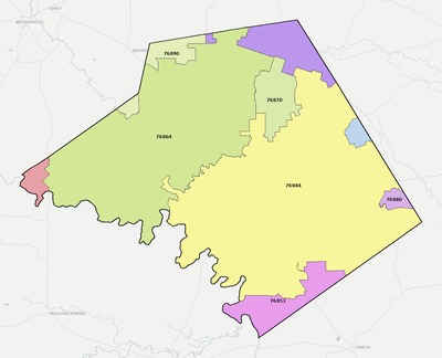 Mills County TX ZIP code boundaries map