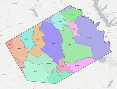 Navarro County TX ZIP code boundaries map